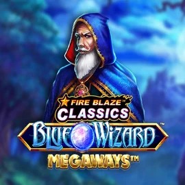 Fire Blaze Blue Wizard Megaways online game logo by Rarestone Gaming on spinfins.eu
